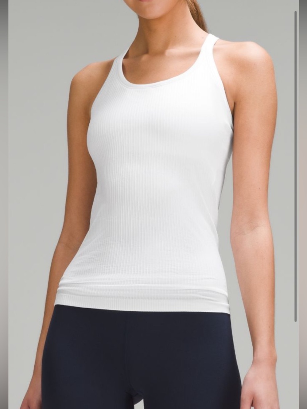 LuLu Lemon Ebb and Flow White Ribbed Yoga Top